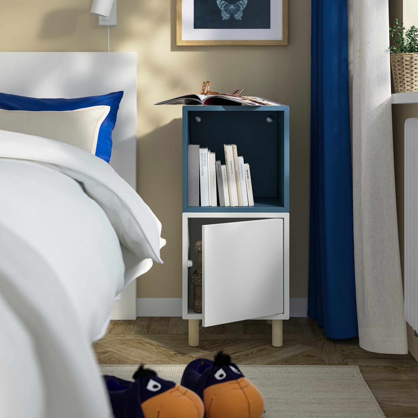 EKET cabinet combination with legs white dark grey-blue/wood - IKEA