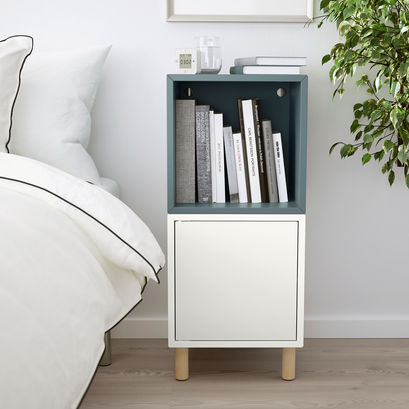 EKET cabinet combination with legs white grey-turquoise/wood - IKEA