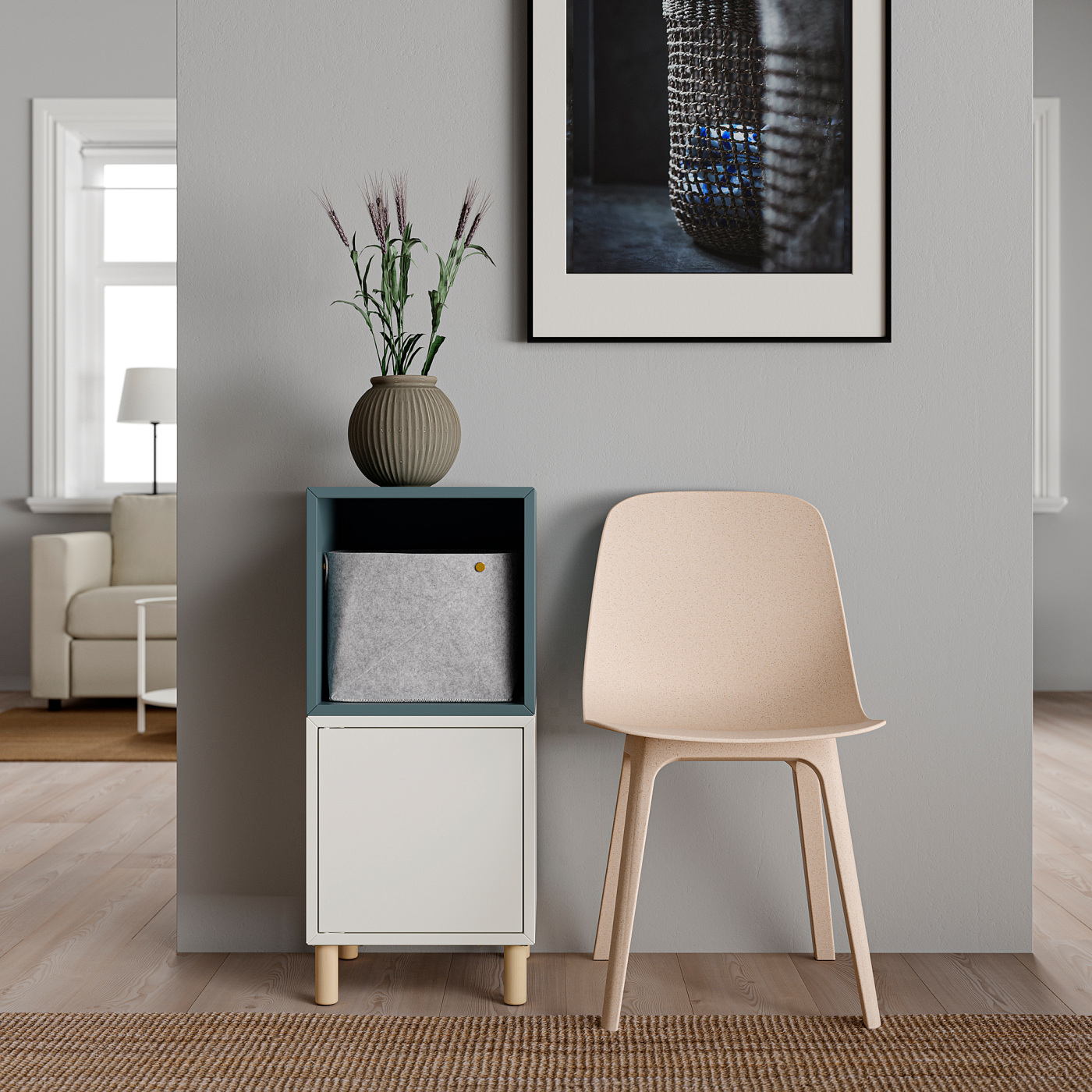 EKET cabinet combination with legs white grey-turquoise/wood - IKEA