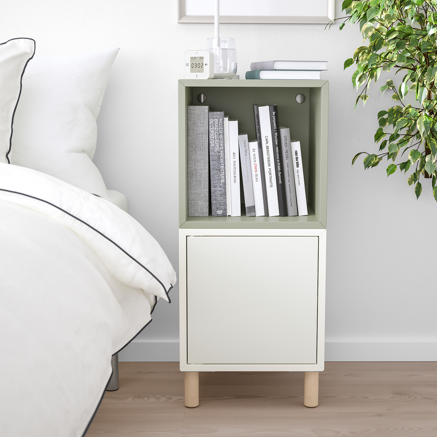 EKET cabinet combination with legs white light green/wood - IKEA