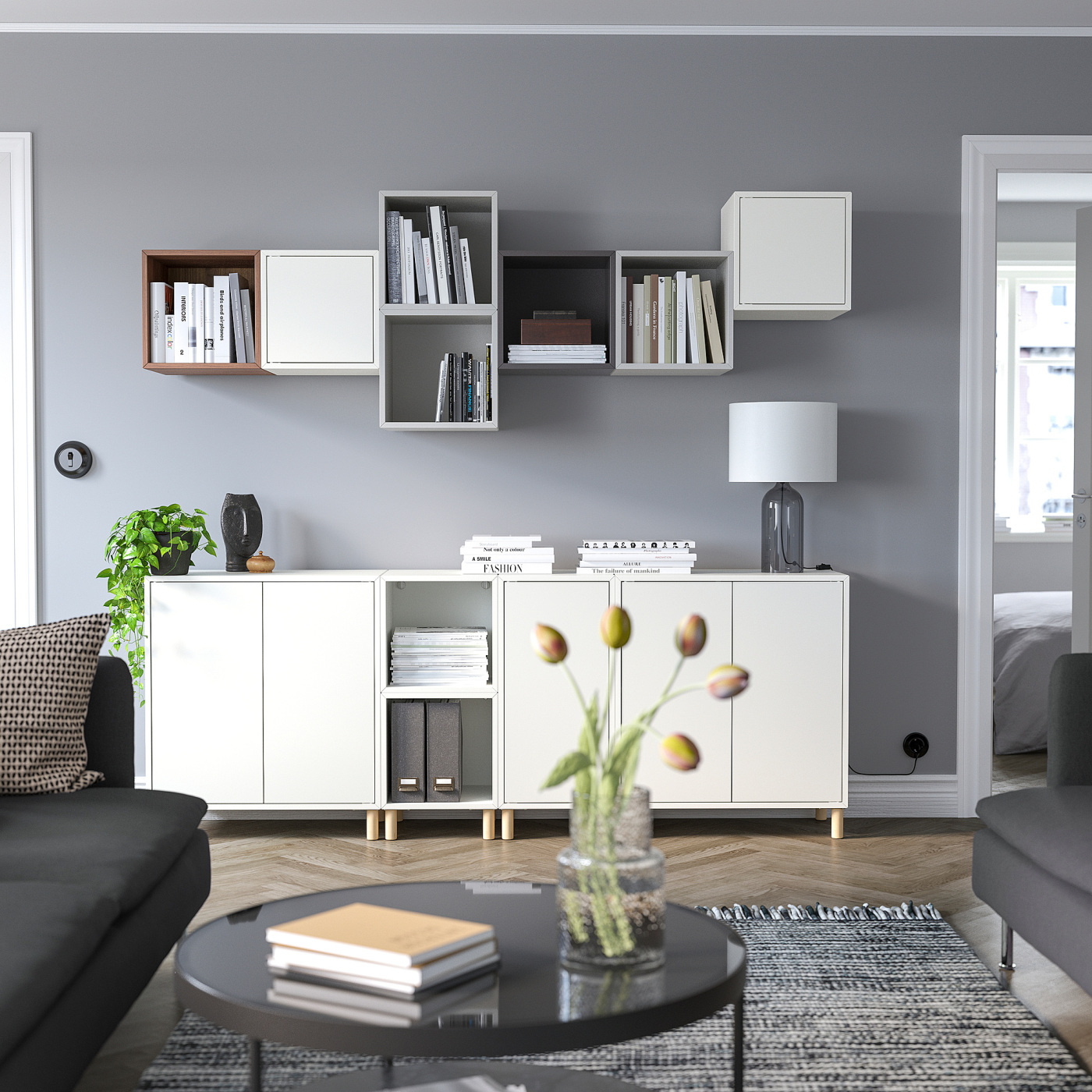 EKET cabinet combination with legs white/light grey dark grey