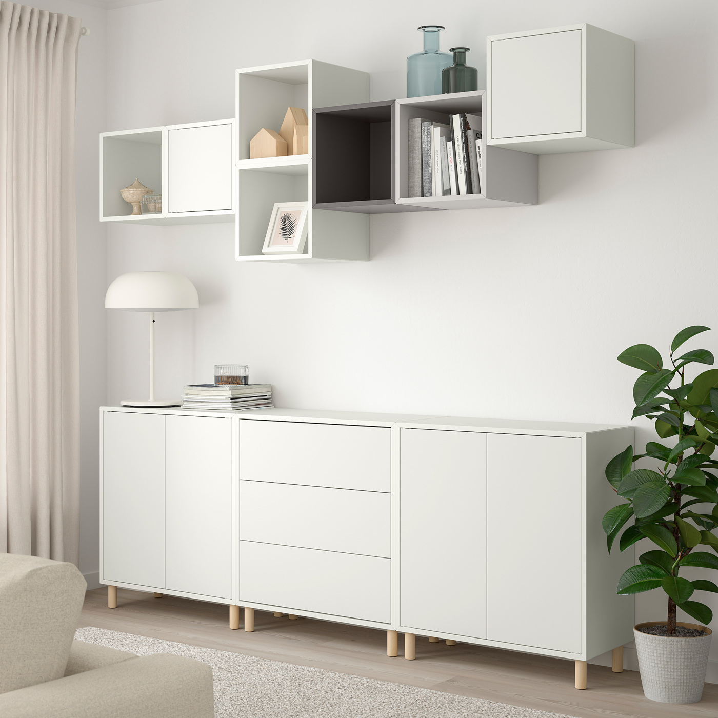 EKET cabinet combination with legs white/light grey/dark grey - IKEA