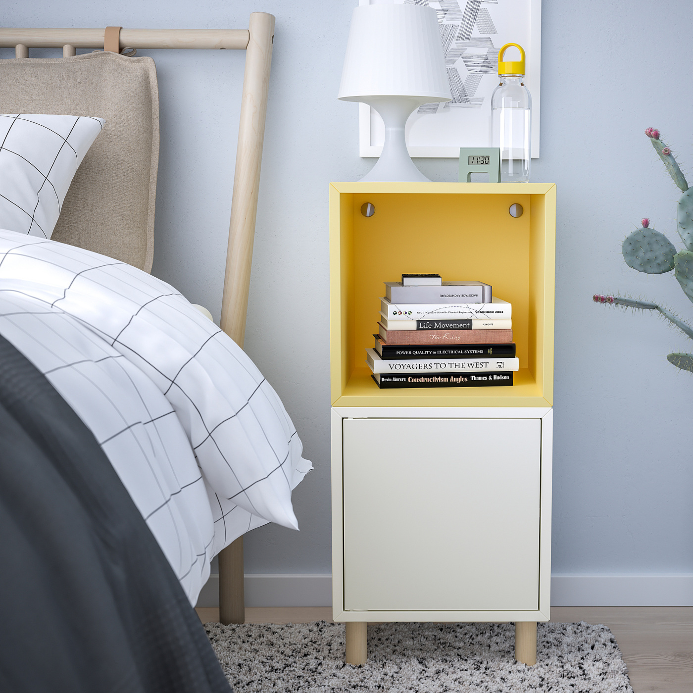 EKET cabinet combination with legs white pale yellow/wood - IKEA