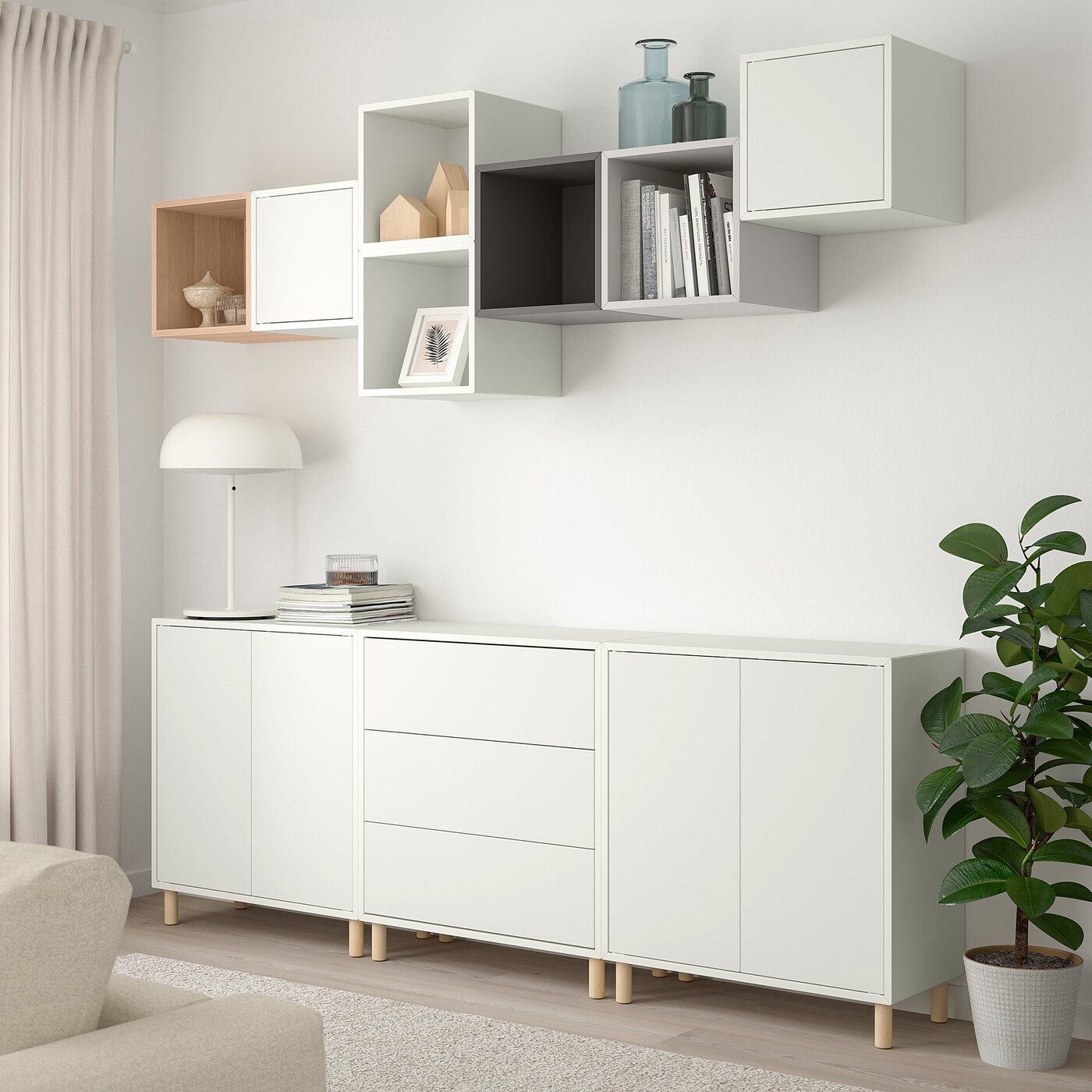 EKET cabinet combination with legs white/white stained oak