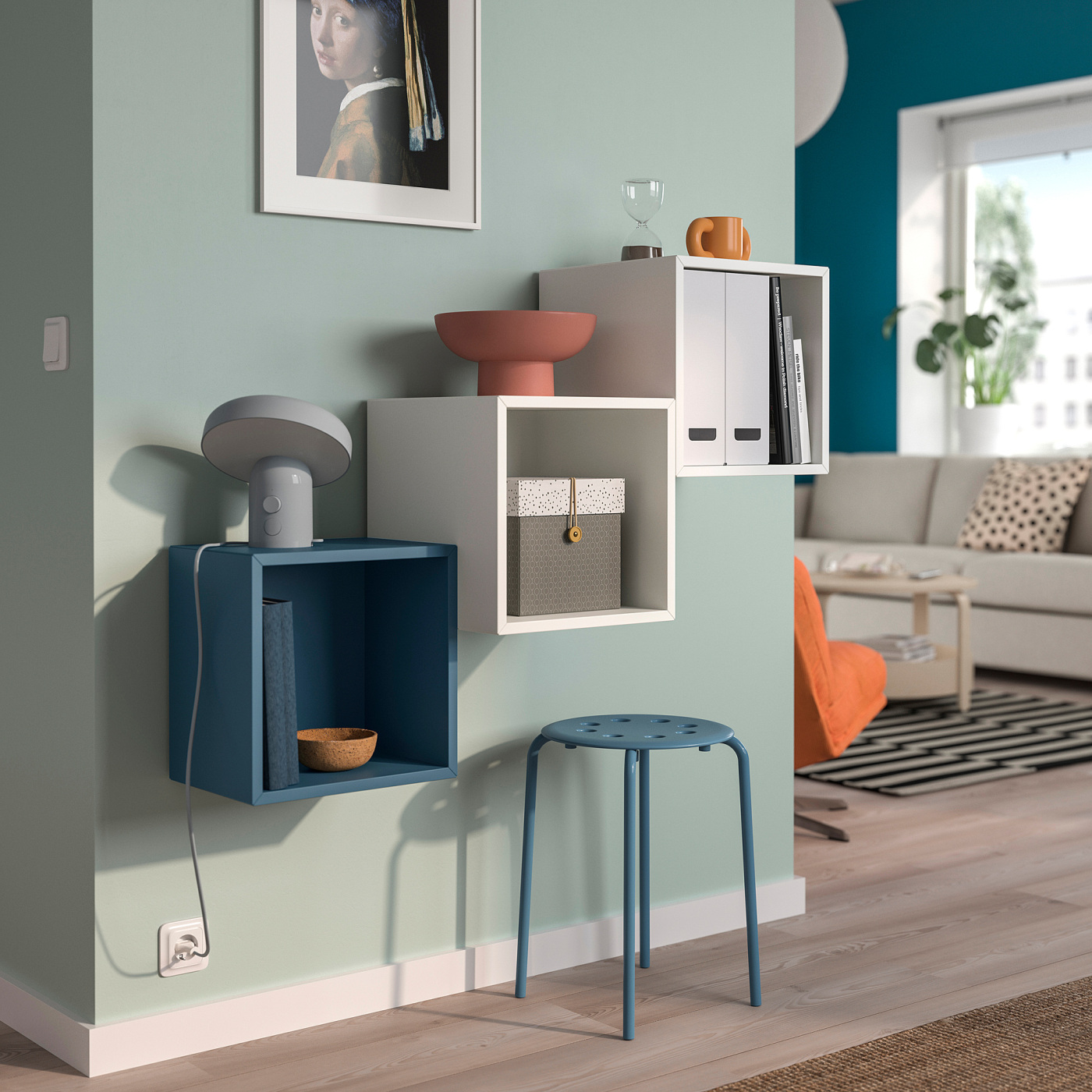 EKET wall-mounted cabinet combination dark grey-blue/white - IKEA