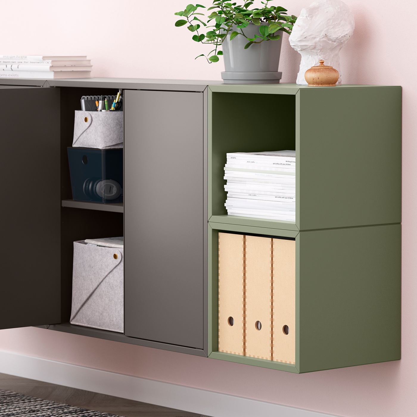 EKET wall-mounted cabinet combination dark grey/grey-green - IKEA