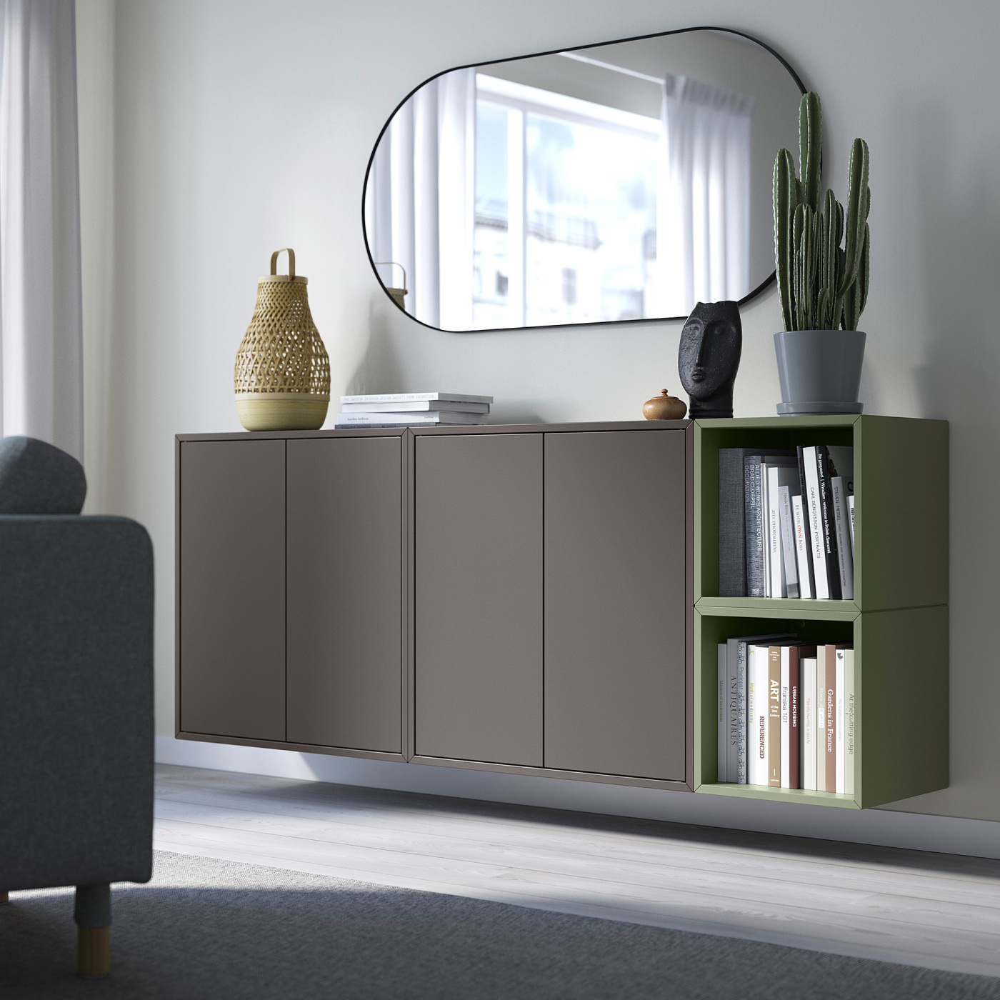 EKET wall-mounted cabinet combination dark grey/grey-green - IKEA