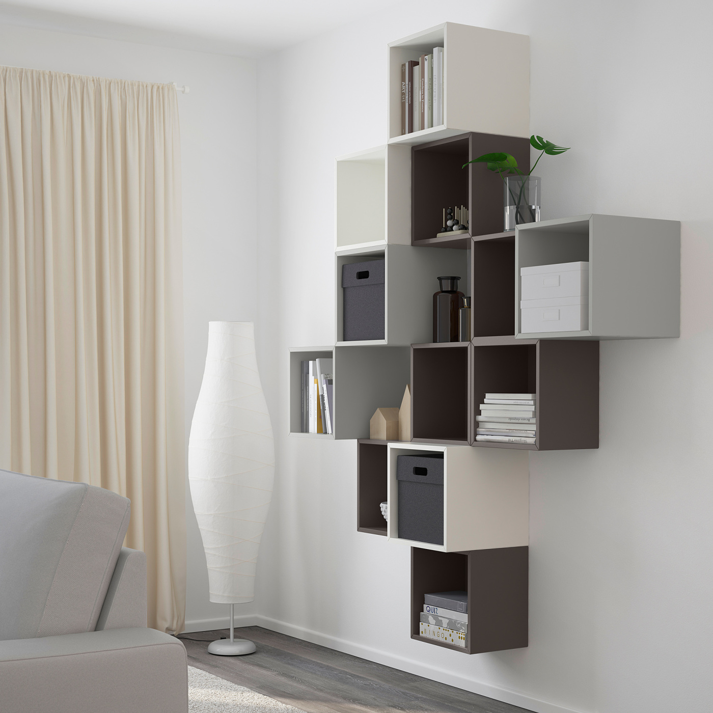 EKET wall-mounted cabinet combination white/dark grey/light grey