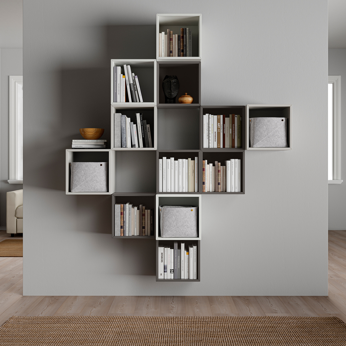 EKET wall-mounted cabinet combination white/dark grey/light grey