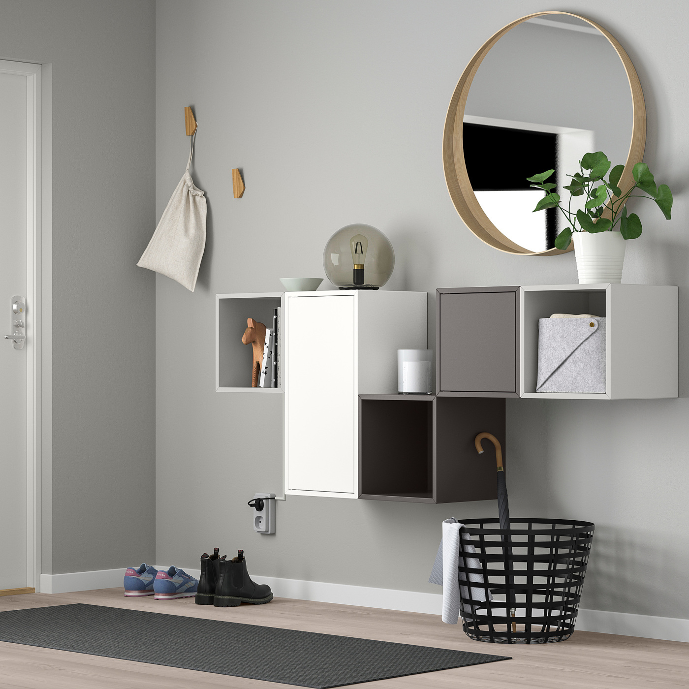 EKET wall-mounted cabinet combination white/light grey/dark grey