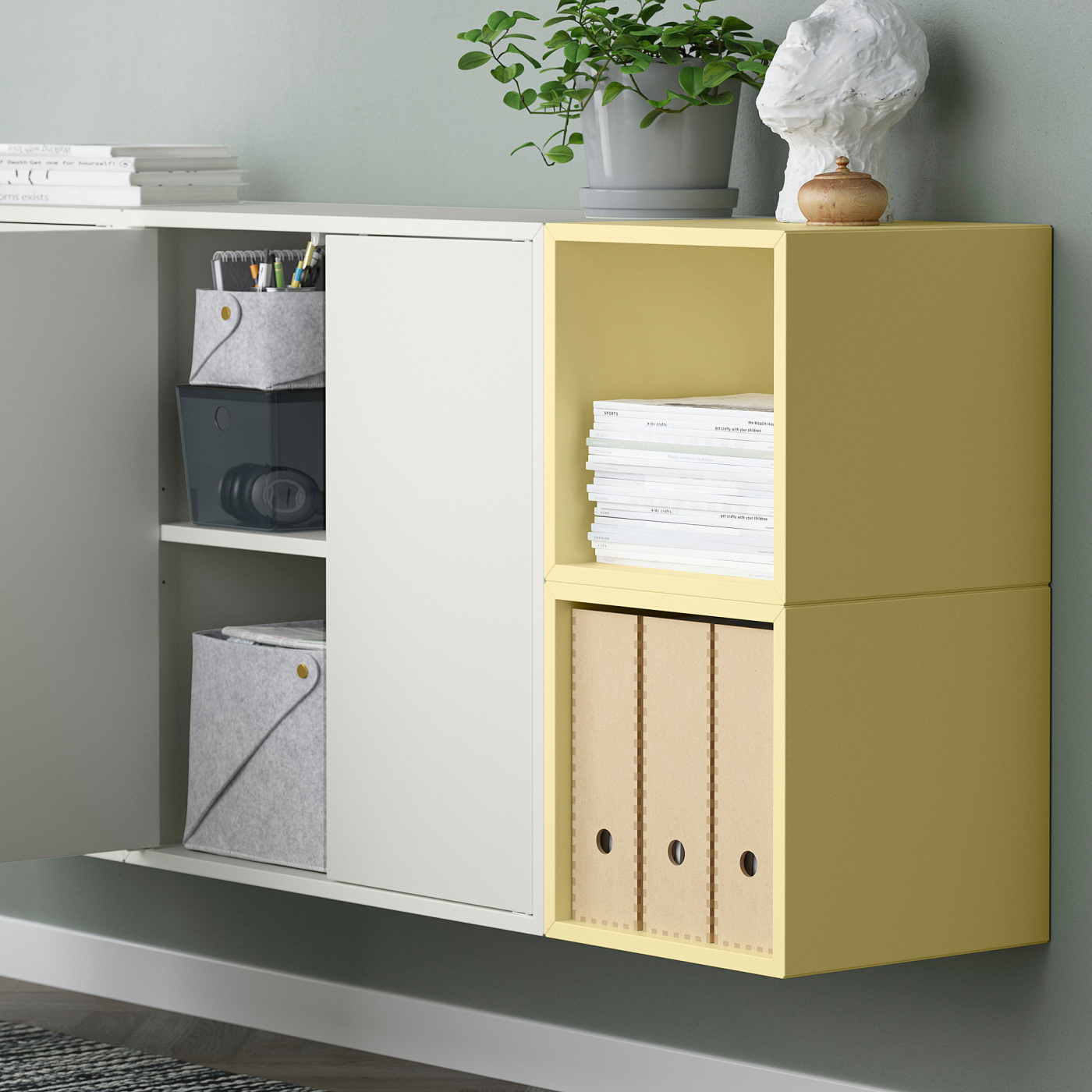 EKET wall-mounted cabinet combination white/pale yellow - IKEA