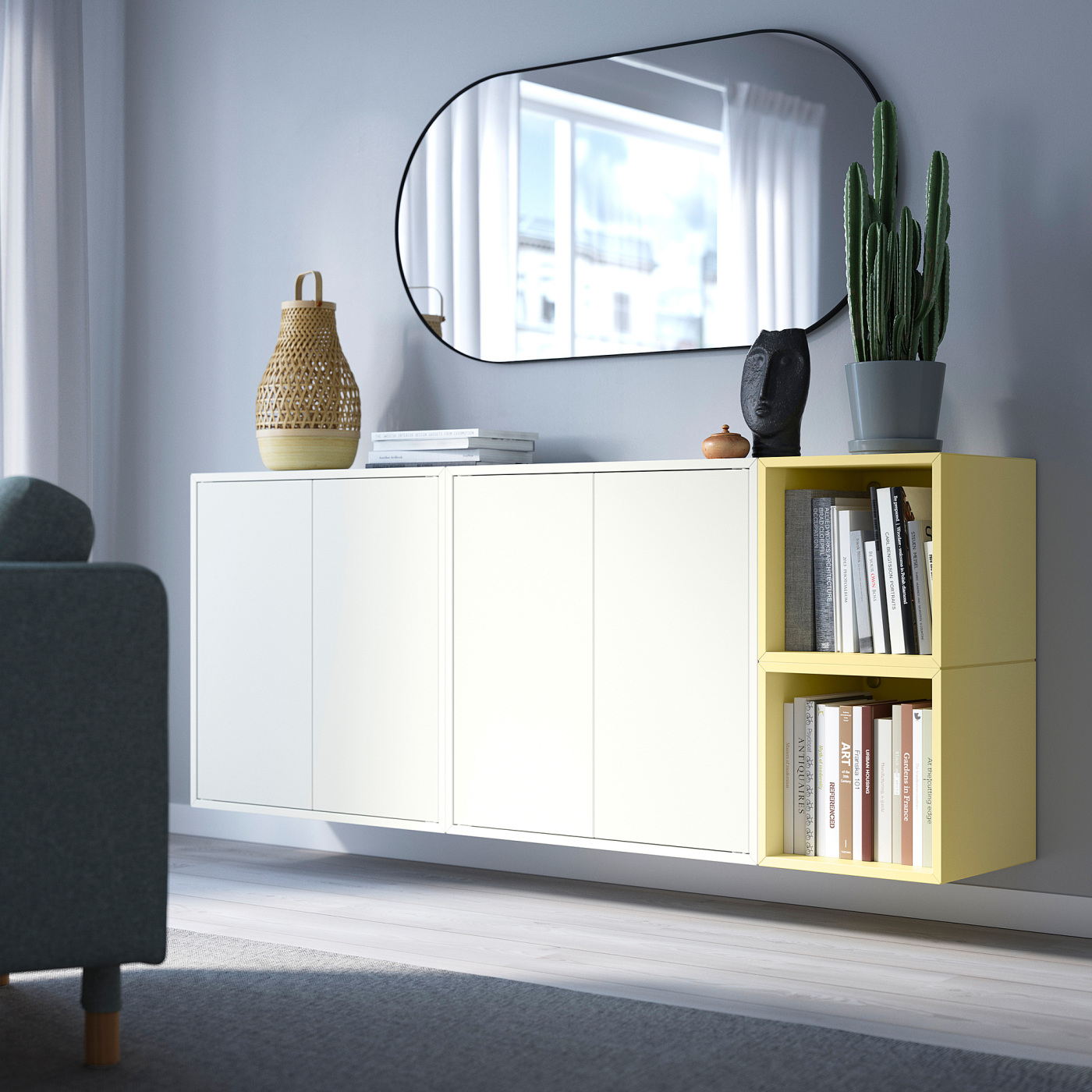 EKET wall-mounted cabinet combination white/pale yellow - IKEA