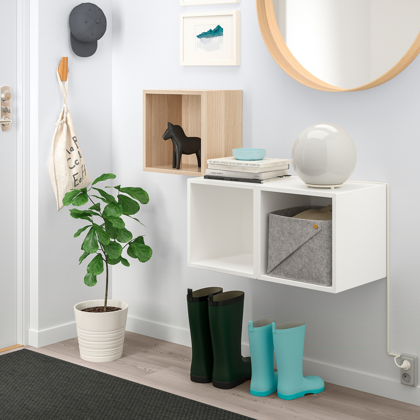EKET wall-mounted cabinet combination white stained oak effect