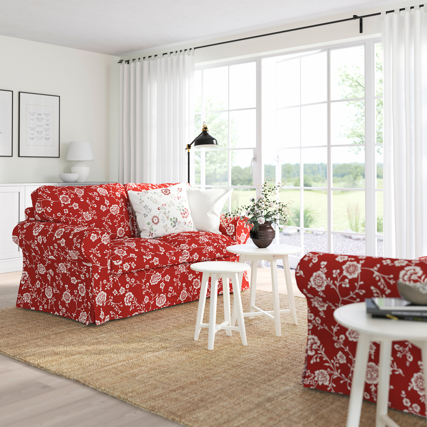 EKTORP 2-seat sofa Virestad red/white - IKEA