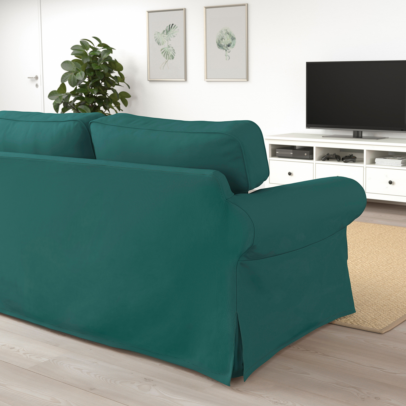 EKTORP 3-seat sofa with chaise longue Totebo dark turquoise - IKEA