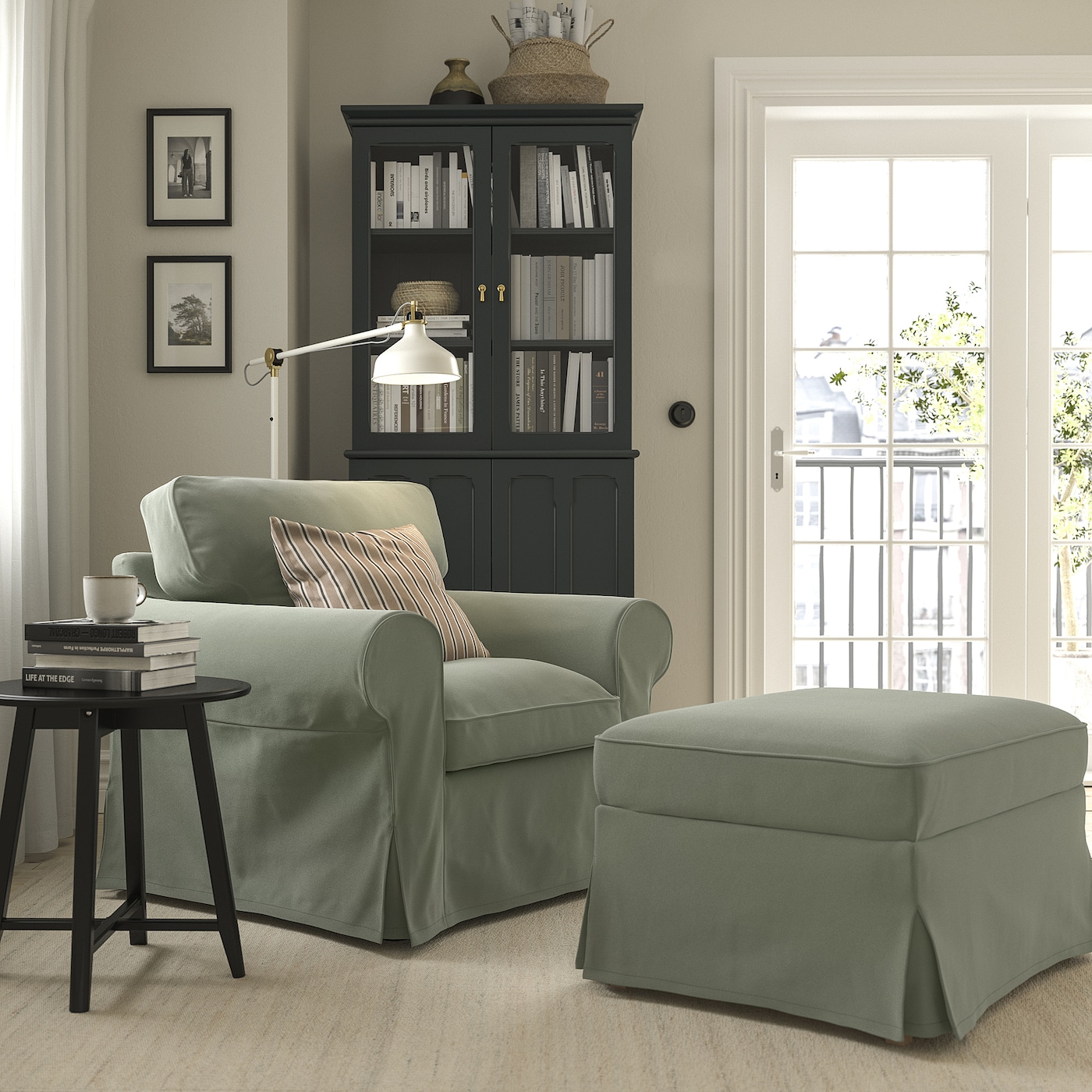 EKTORP armchair and footstool Hakebo grey green IKEA