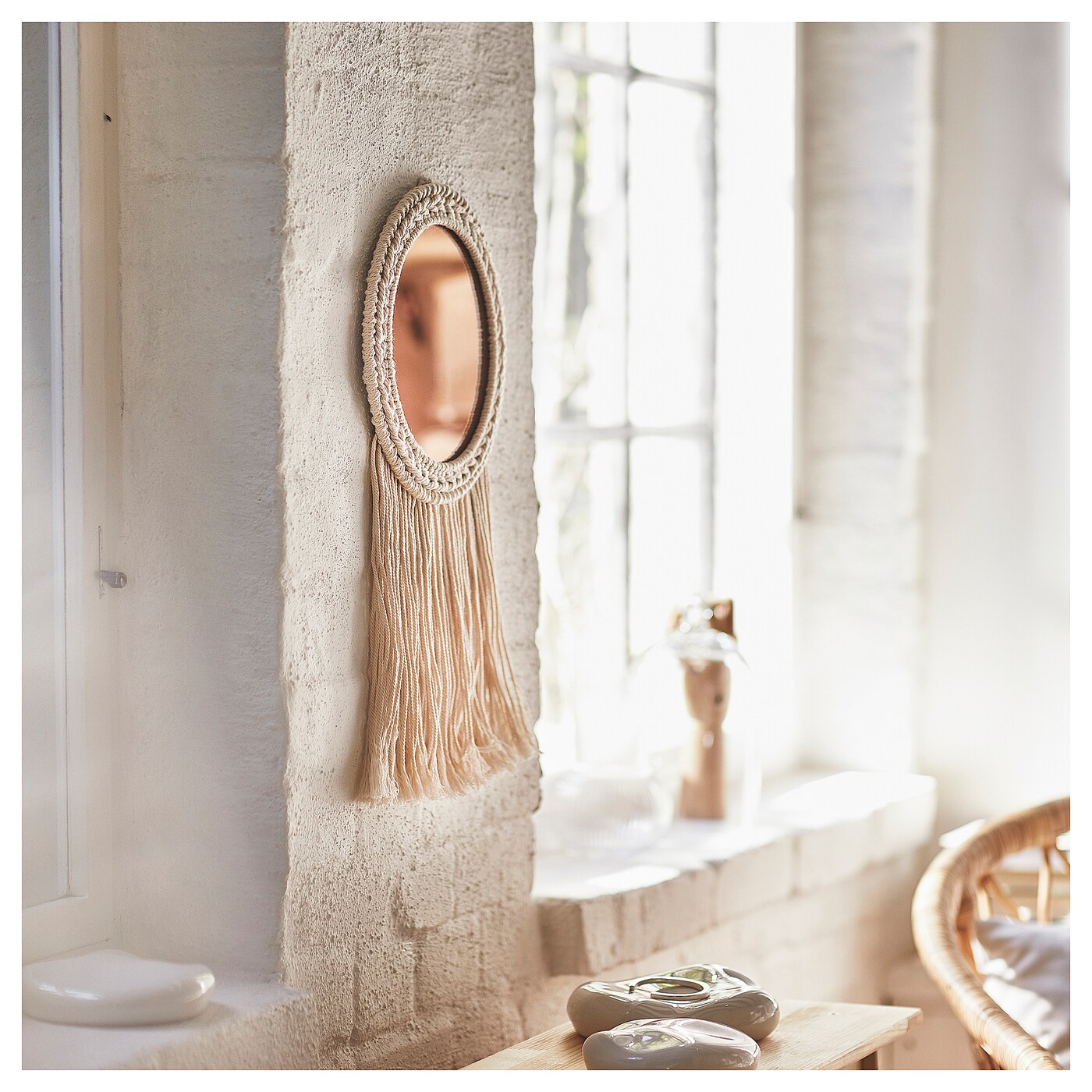 ENERGISKOG decorative mirror with fringes/beige copper-colour - IKEA