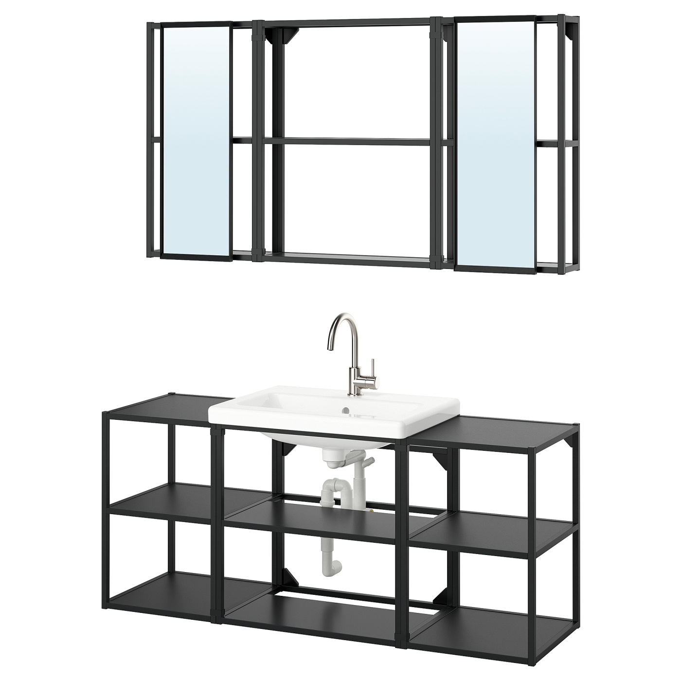 両面壁掛け鏡　IKEA ENHET ENHET hanging mirror f frame, anthracite, 10x2x30