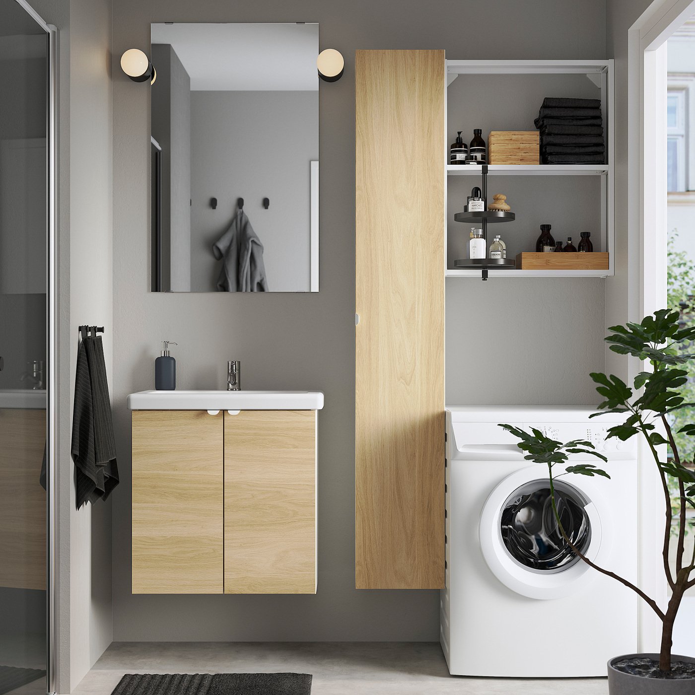 ENHET bathroom white/oak effect - IKEA