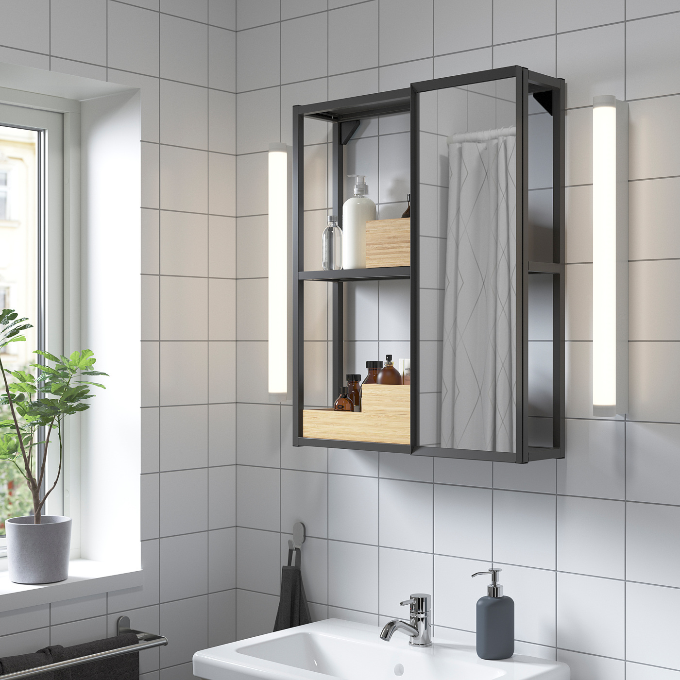 両面壁掛け鏡　IKEA ENHET 両面壁掛け鏡 IKEA ENHET ENHET hanging mirror f frame anthracite - IKEA