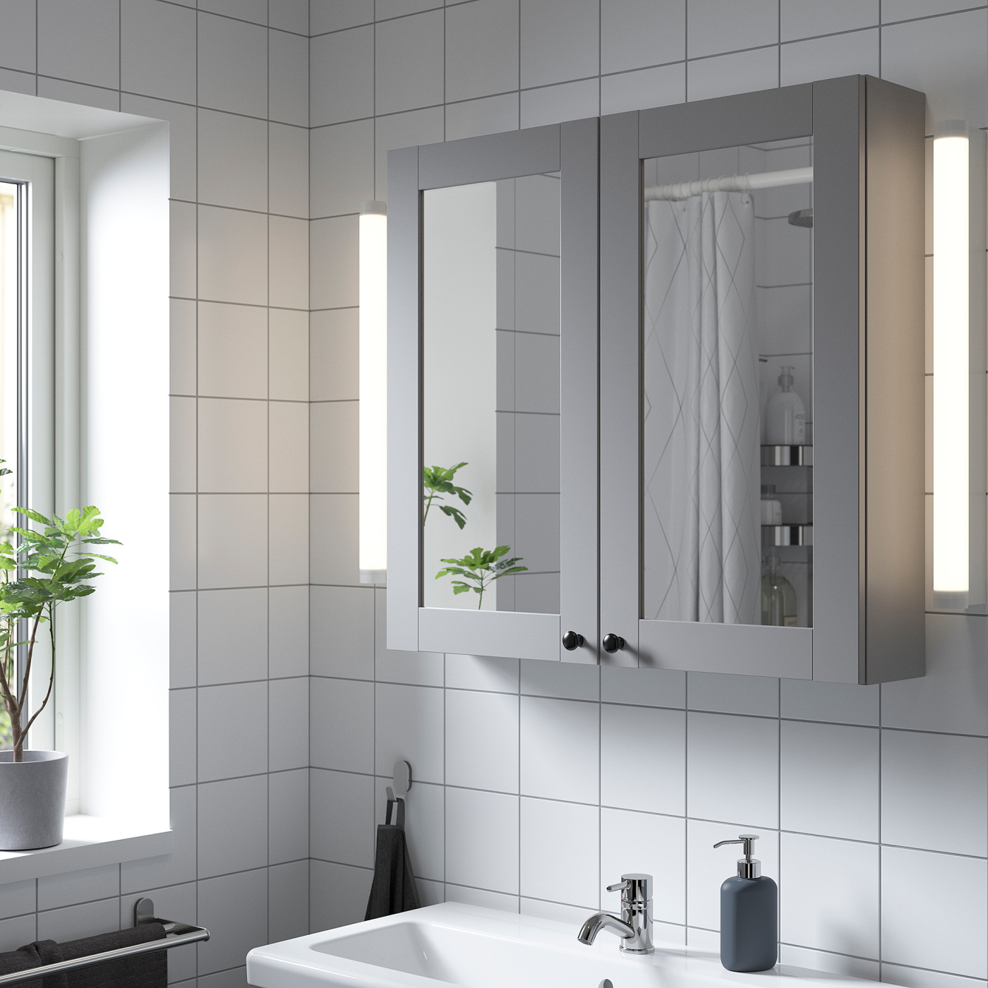 ENHET mirror cabinet with 2 doors grey/grey frame - IKEA