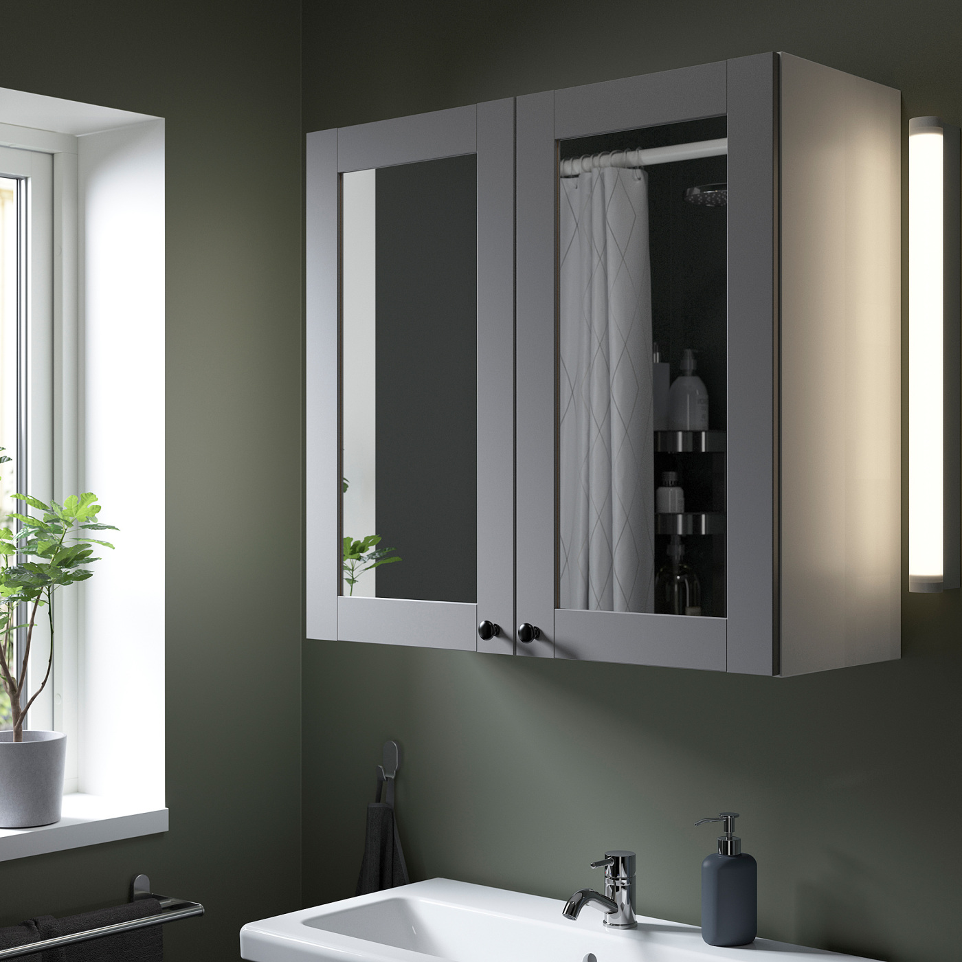 ENHET mirror cabinet with 2 doors white/grey frame - IKEA