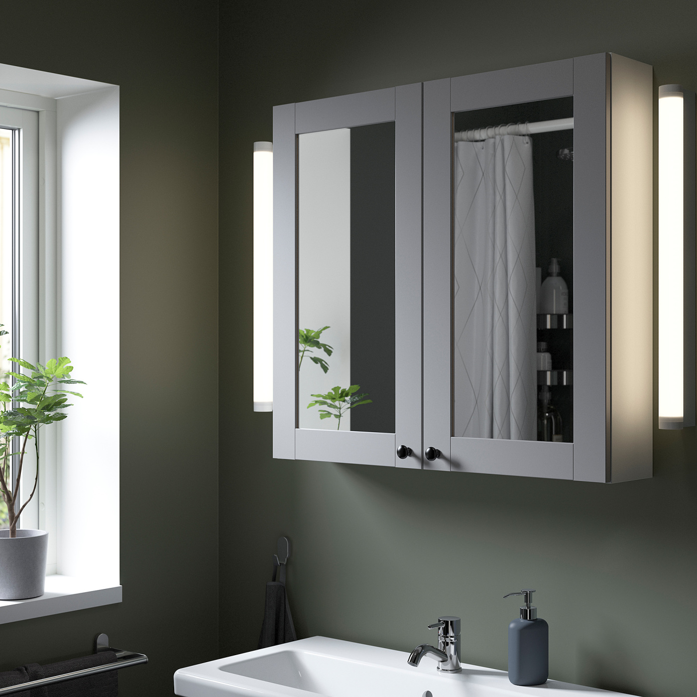 ENHET mirror cabinet with 2 doors white/grey frame - IKEA