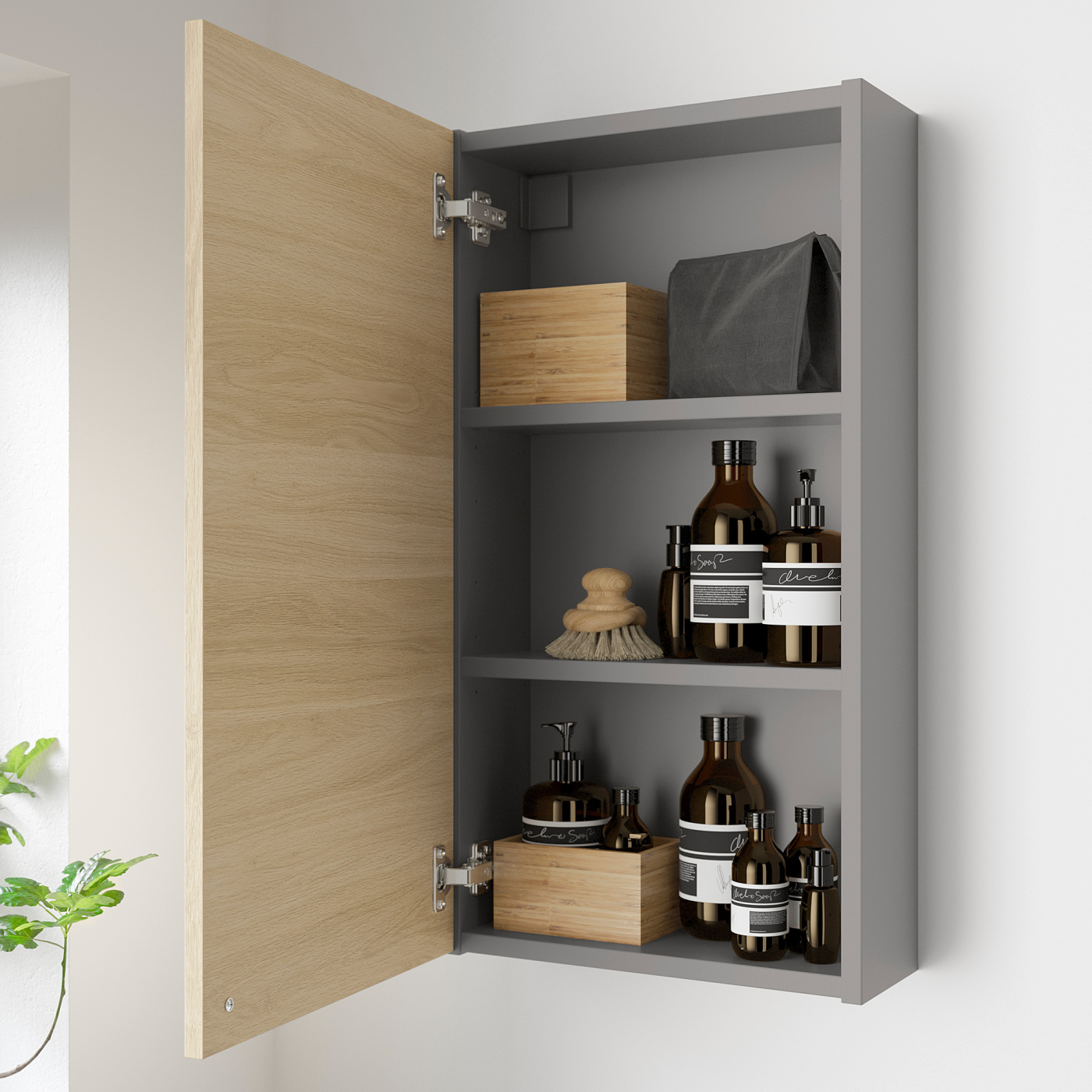 ENHET wall cb w 2 shlvs/door grey/oak effect - IKEA