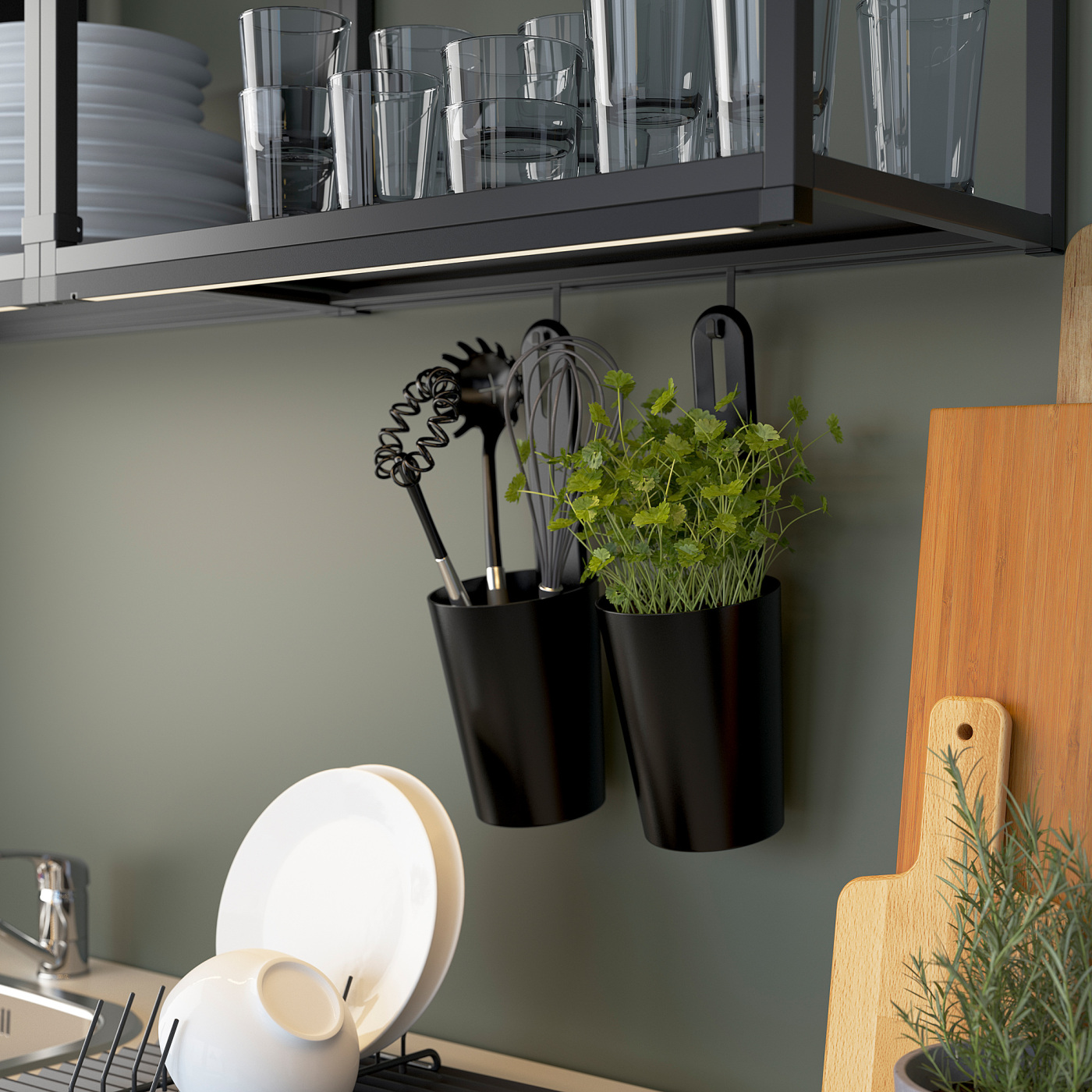 ENHET wall frame with shelves anthracite - IKEA