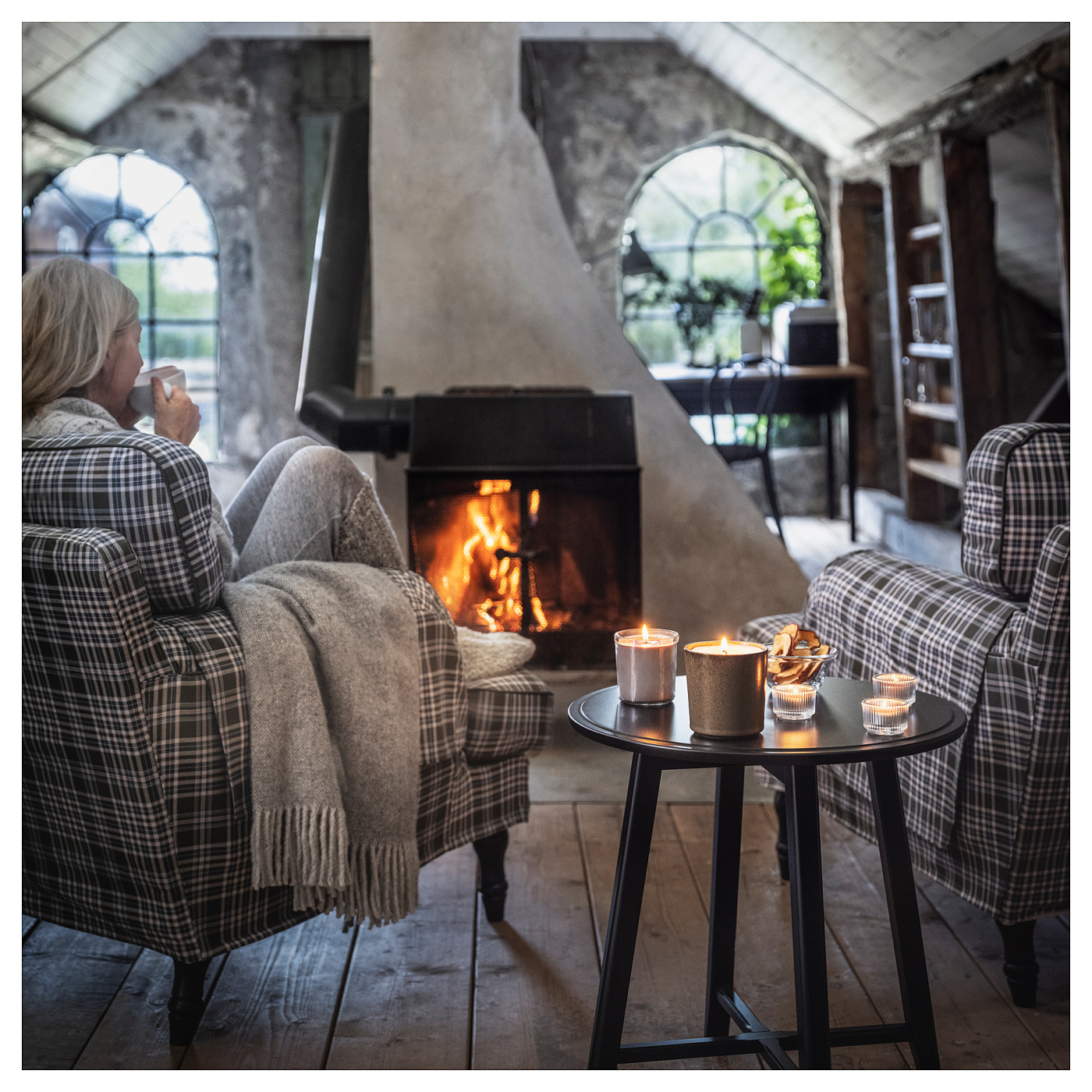 ENSTAKA scented candle in glass Bonfire/grey - IKEA