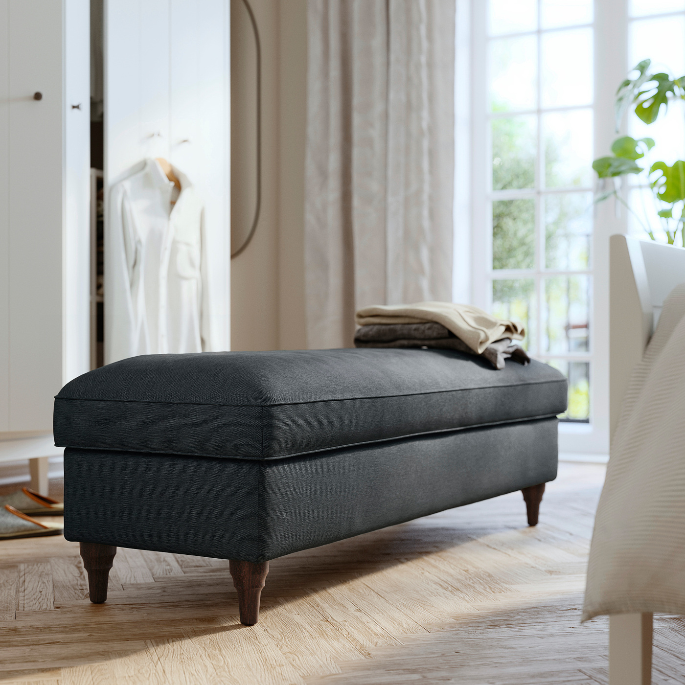 ESSEBODA bench with storage Knäbäck anthracite/brown - IKEA