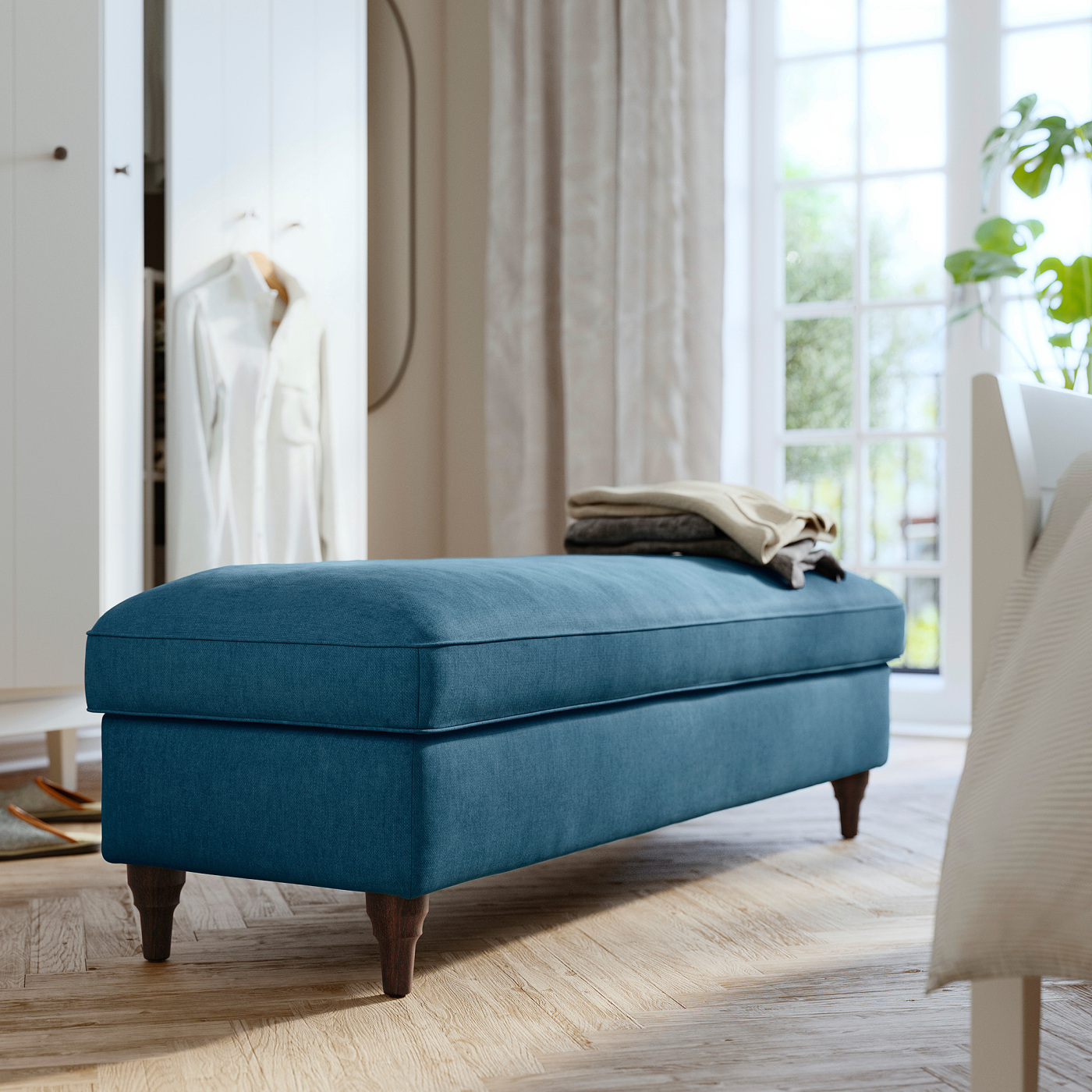 ESSEBODA bench with storage Tallmyra blue/brown - IKEA
