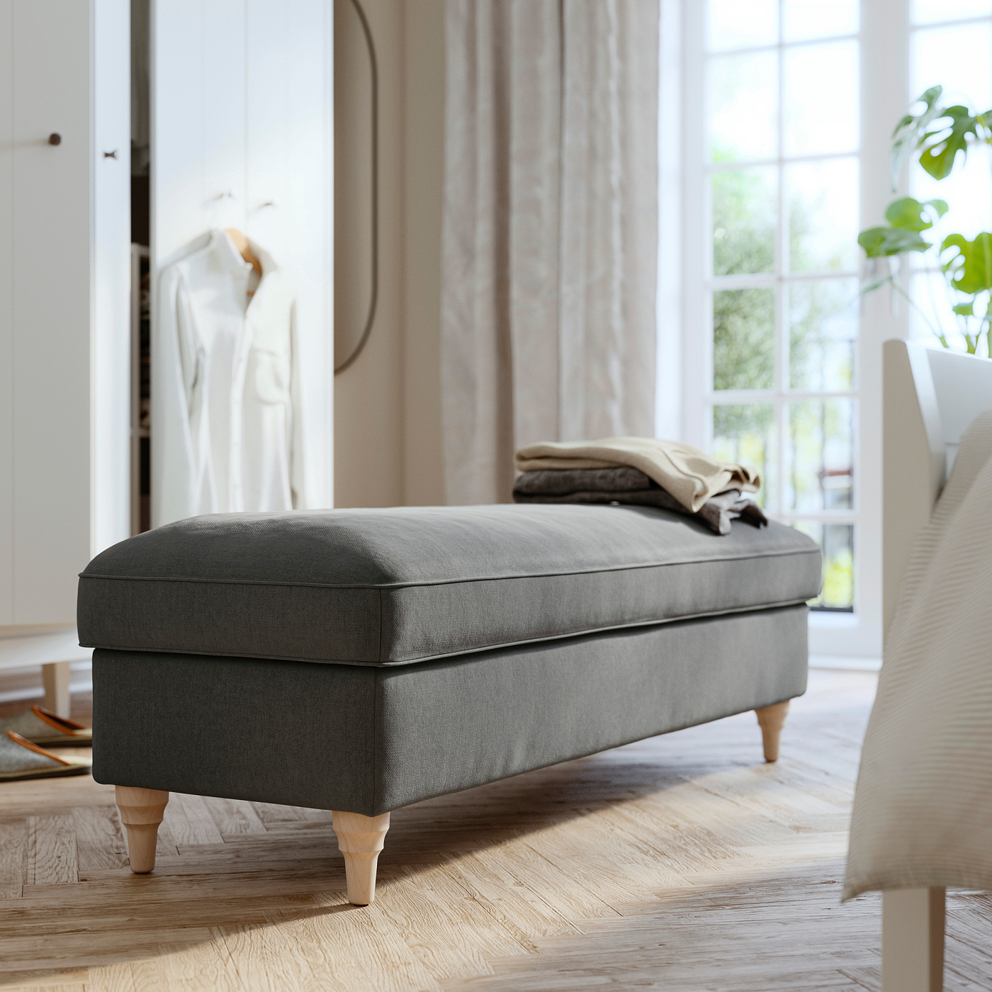 ESSEBODA bench with storage Tallmyra/medium grey birch - IKEA