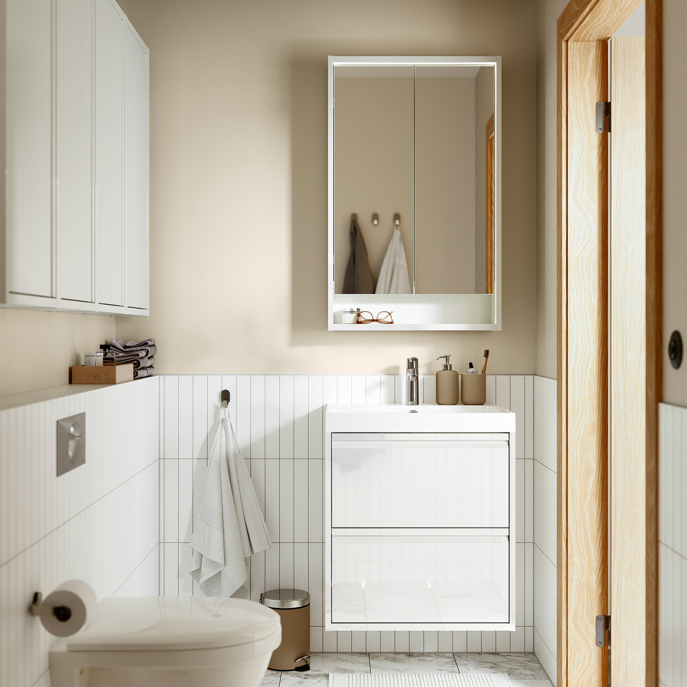 FAXÄLVEN mirror cabinet w built-in lighting white - IKEA
