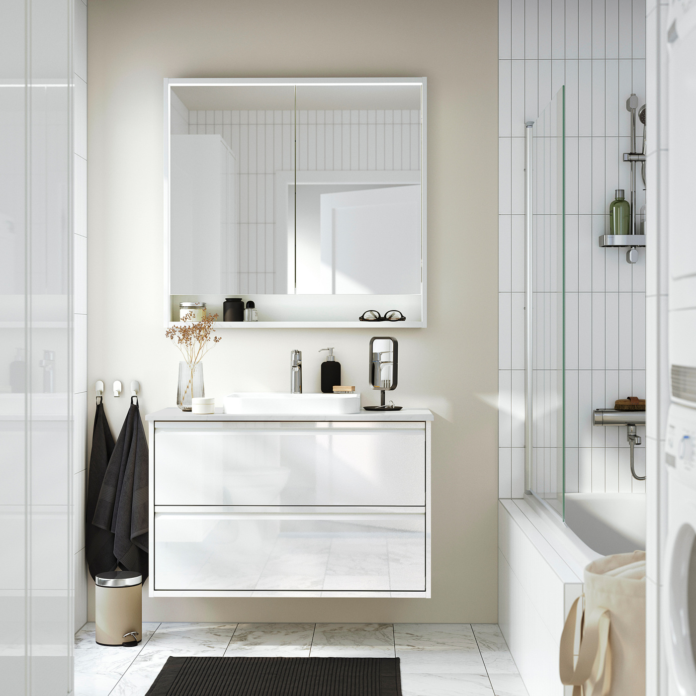 FAXÄLVEN mirror cabinet w built-in lighting white - IKEA