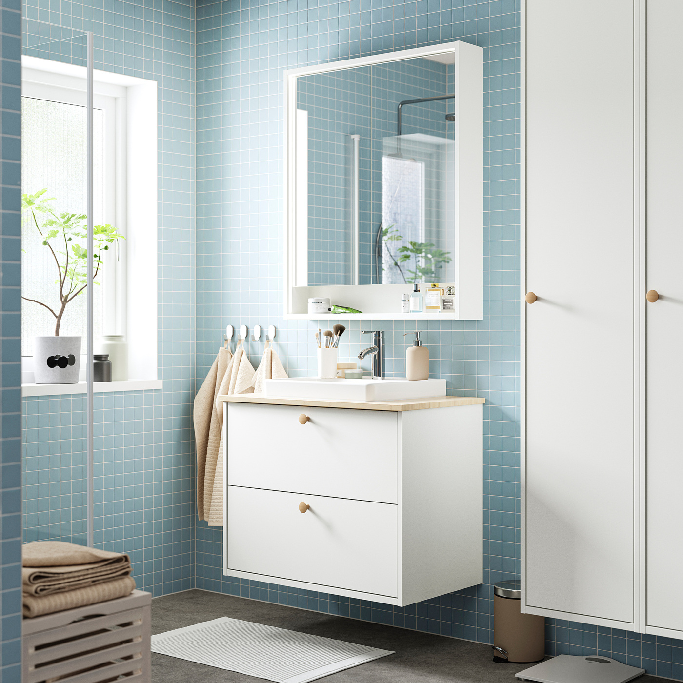 FAXÄLVEN mirror cabinet w built-in lighting white - IKEA