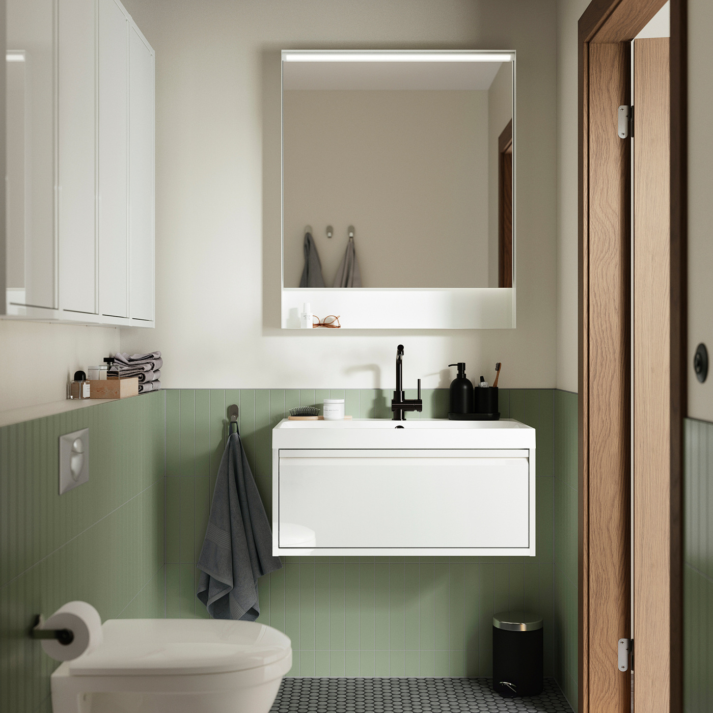 FAXÄLVEN mirror with built-in lighting - IKEA