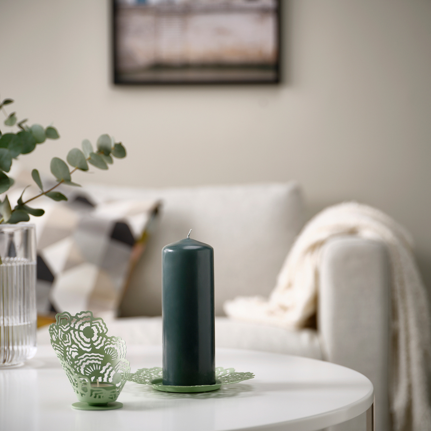 FENOMEN unscented pillar candle dark grey-green - IKEA
