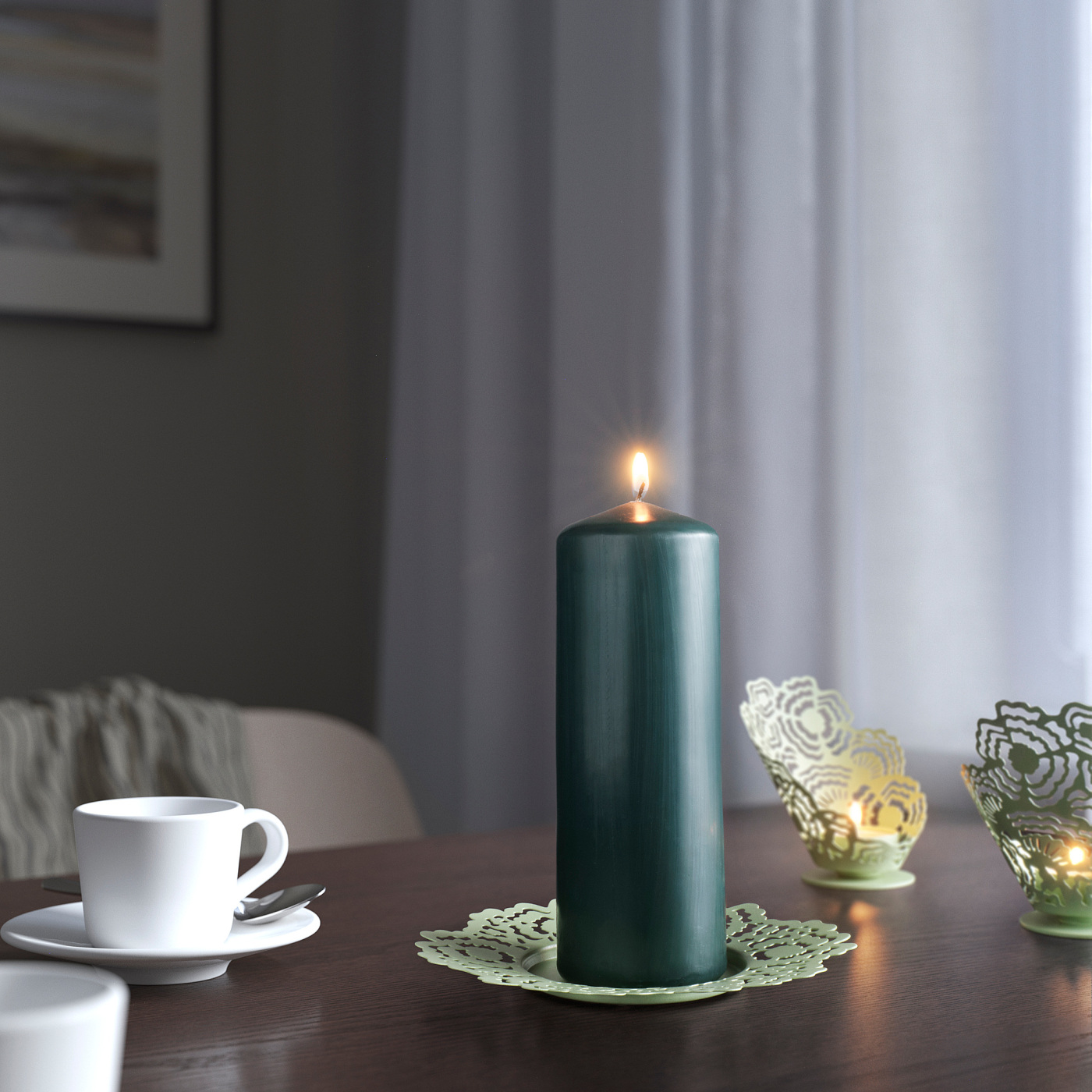 FENOMEN unscented pillar candle dark grey-green - IKEA