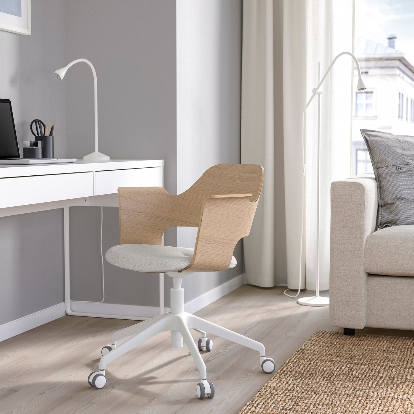 FJÄLLBERGET conference chair with castors white stained oak veneer