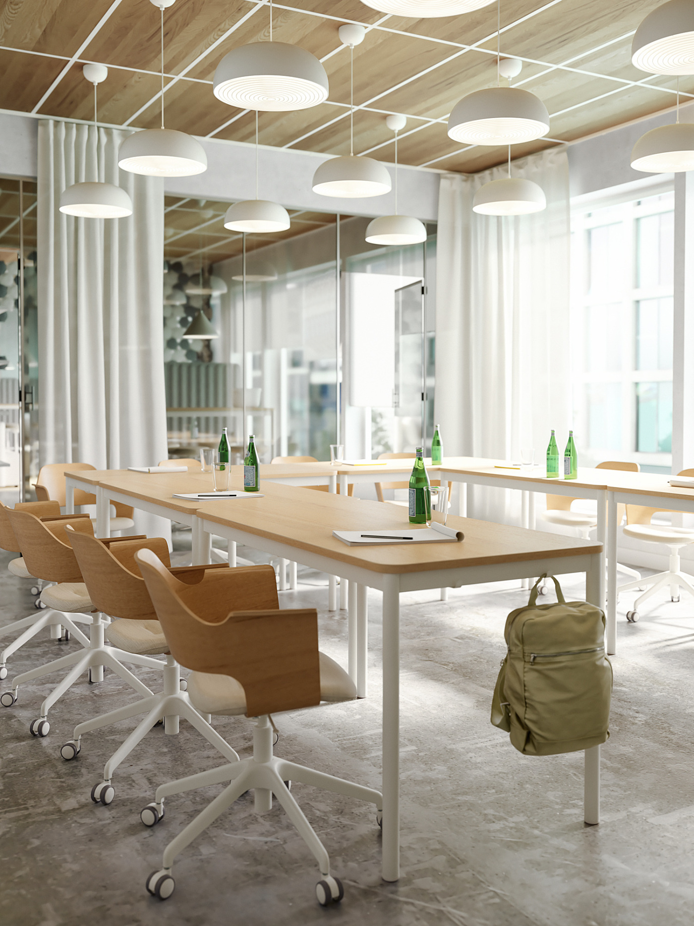 FJÄLLBERGET conference chair with castors white stained oak veneer