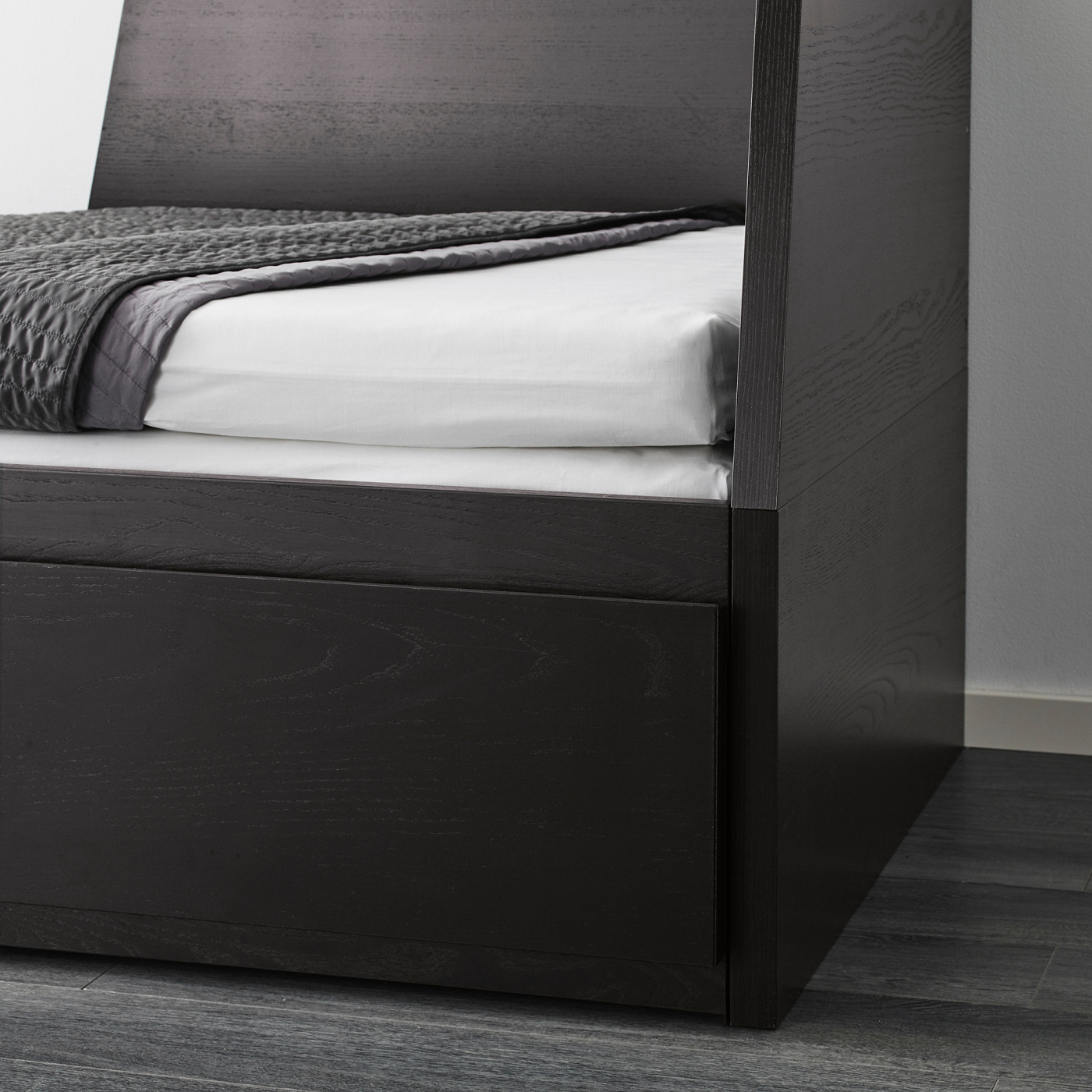 FLEKKE day-bed w 2 drawers/2 mattresses black-brown/Vannareid