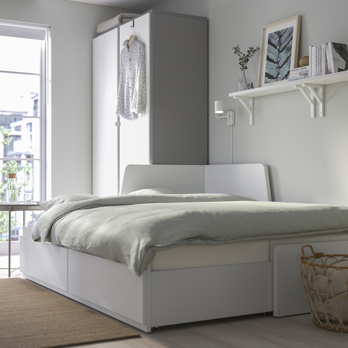 FLEKKE day-bed w 2 drawers/2 mattresses white/Åfjäll firm - IKEA