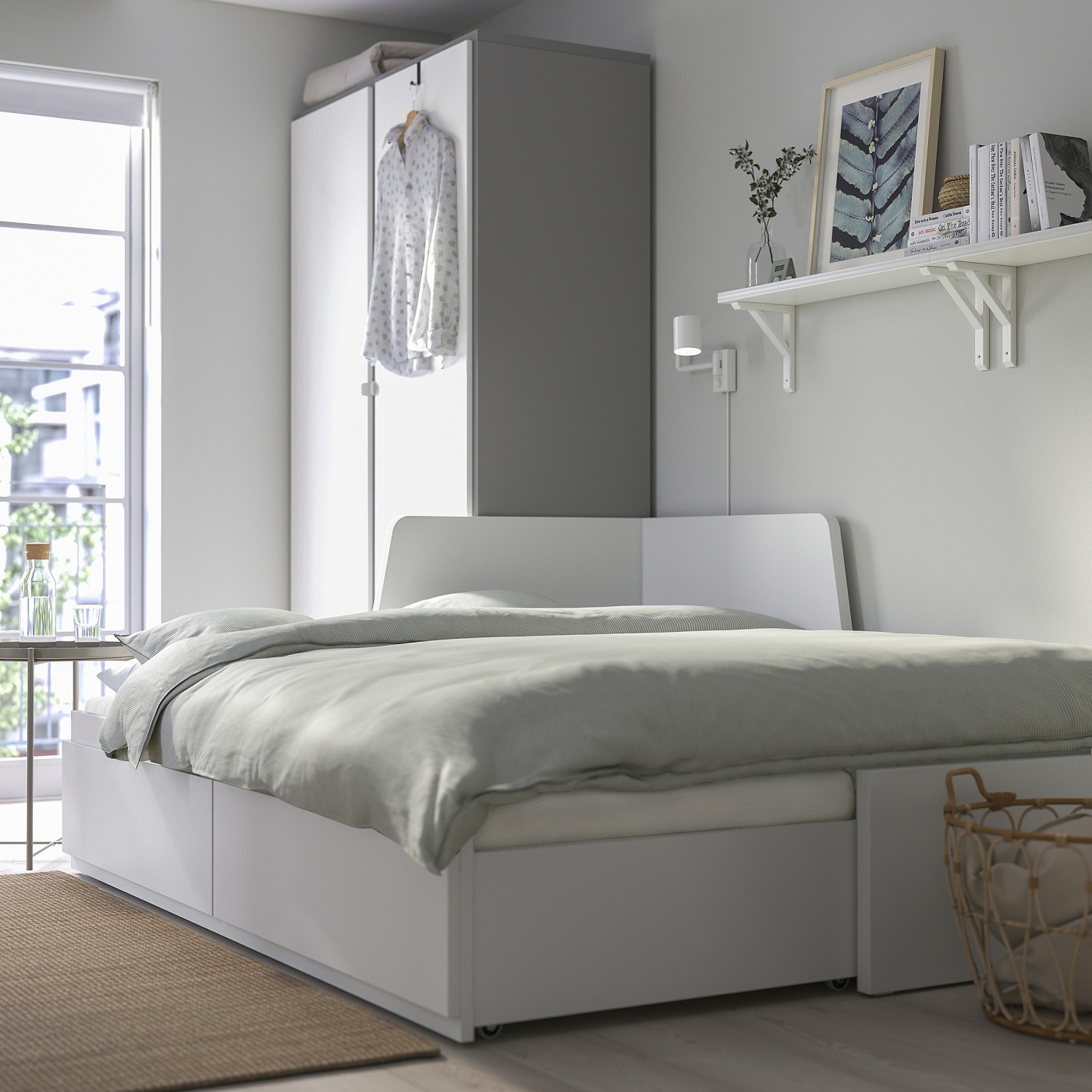 FLEKKE day-bed w 2 drawers/2 mattresses white/Ånnfjället super