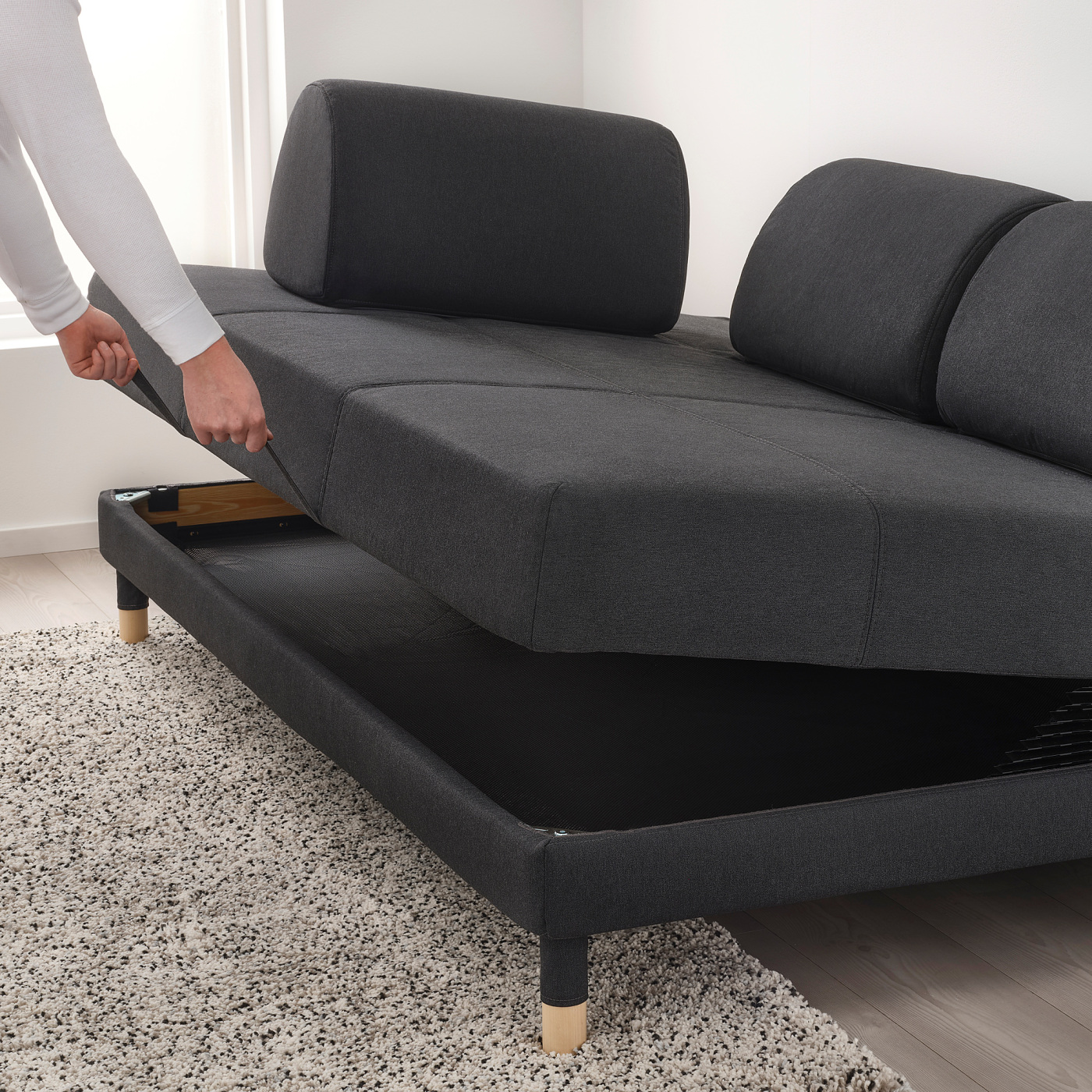 FLOTTEBO sofa-bed with side table Vissle dark grey - IKEA