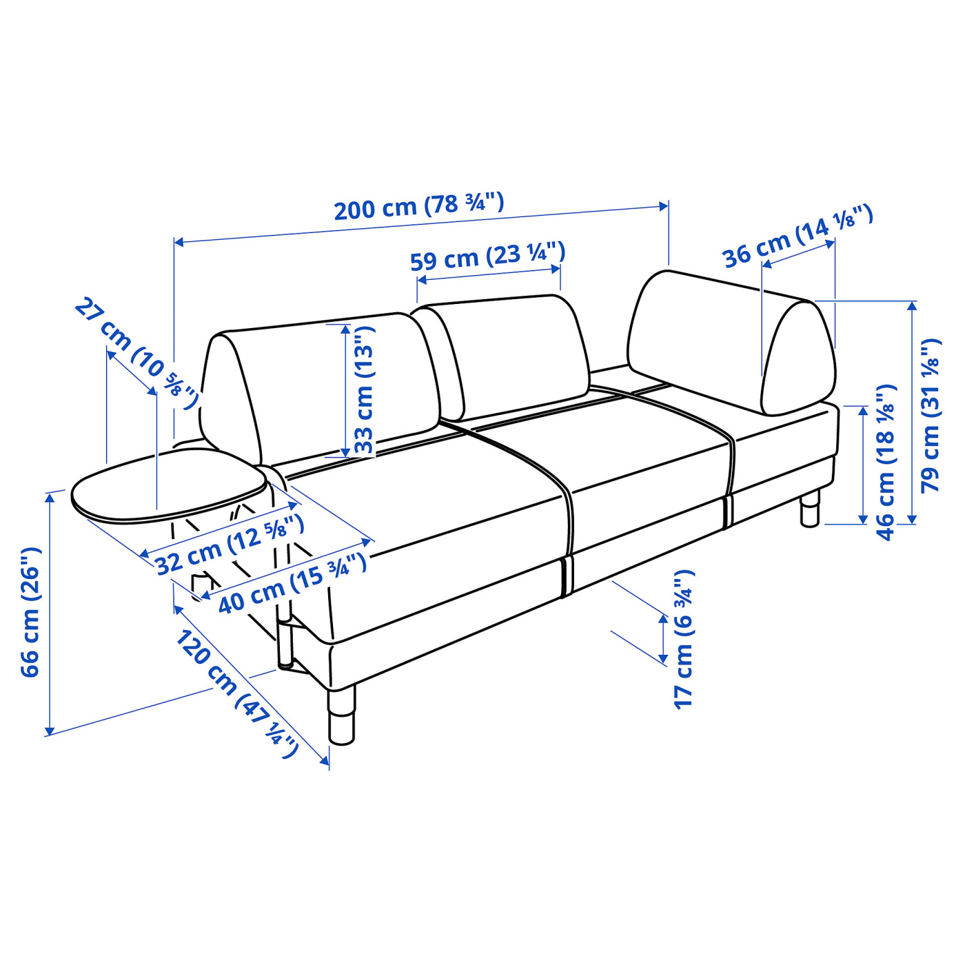 FLOTTEBO sofa-bed with side table Vissle dark grey - IKEA