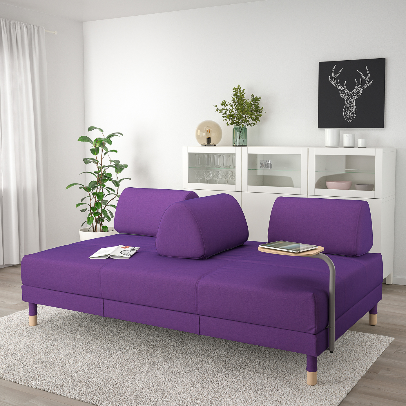 FLOTTEBO sofa-bed with side table Vissle purple - IKEA