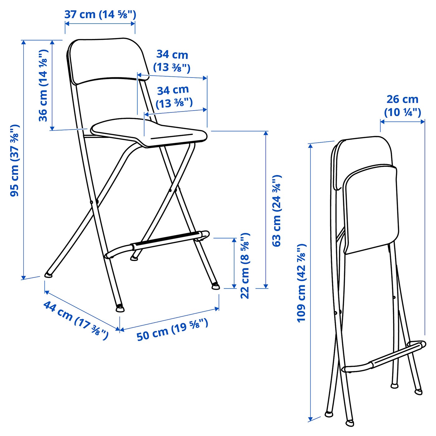 FRANKLIN bar stool with backrest, foldable white/white - IKEA