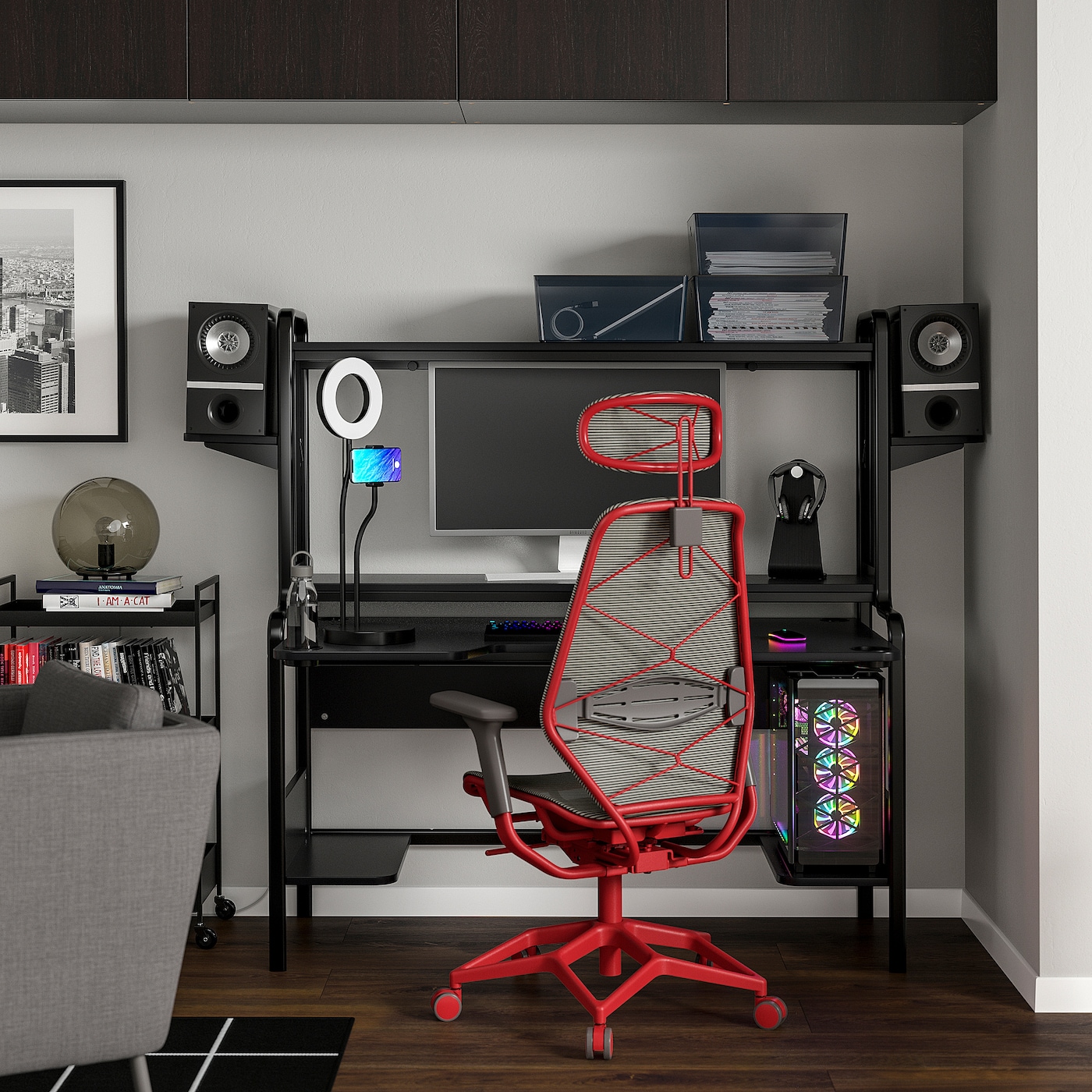 FREDDE / STYRSPEL gaming desk and chair black grey/red - IKEA