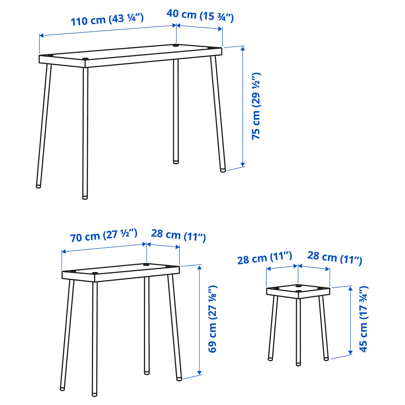 FRIDNÄS nesting tables with stools set of 4 black/birch effect - IKEA